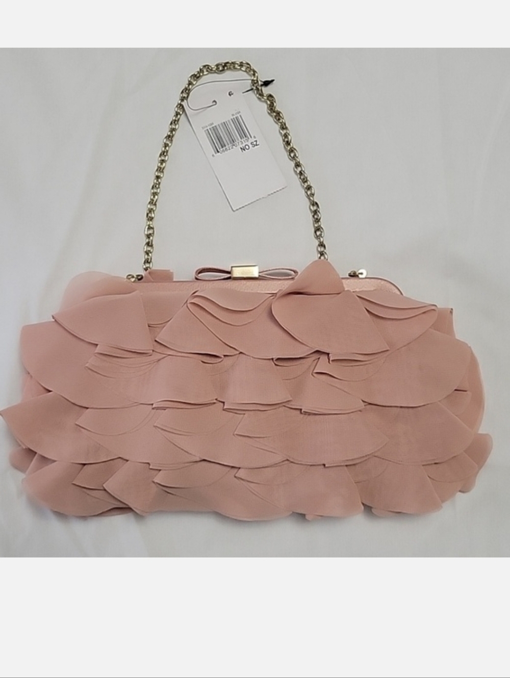 NEW Aqua Chiffon Ruffle Blush Sattin Silk Clutch 100% Bloomingdale’s Collection